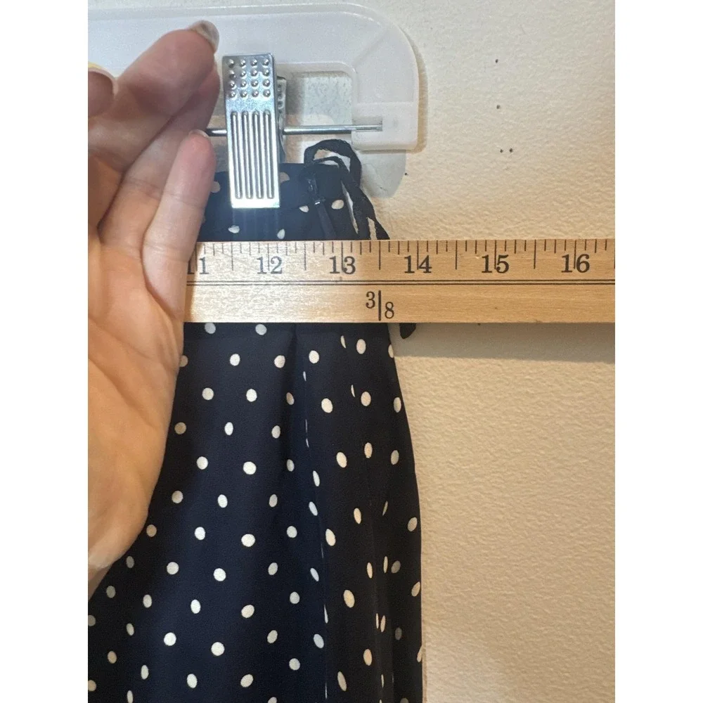 Lauren Ralph Lauren Skirt Womens 4P Petite Blue Polka Dot Silk A Line Midi Lined